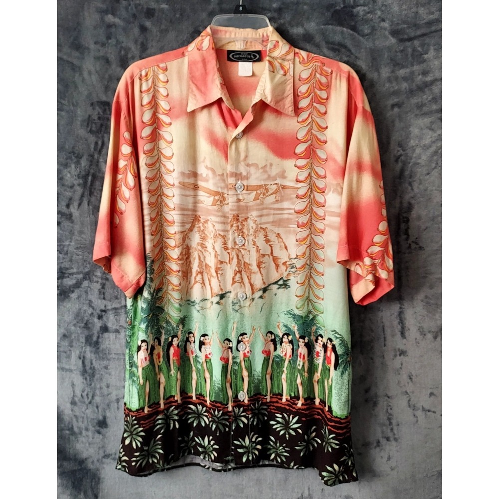 Vtg Team Navigator‎ Men's Small 80's Authentic Shirt Floral Plane Hawaiian USA